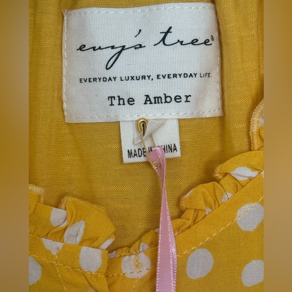 NEW WITH TAGS Evy’s Tree The Amber Blouse, Yellow White Polka Dot Blouse, 1X - Picture 4 of 10